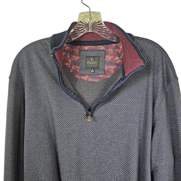 Enzo Tovare Mens 1/4 Zip Pullover Sweater Sz XL Textured Navy Preppy Old Money - Picture 4 of 10